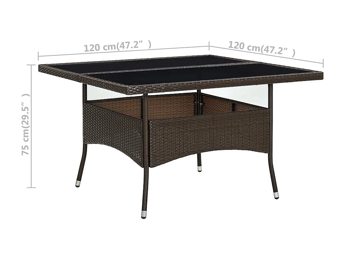 Tavolo da pranzo da esterno marrone in resina intrecciata e vetro