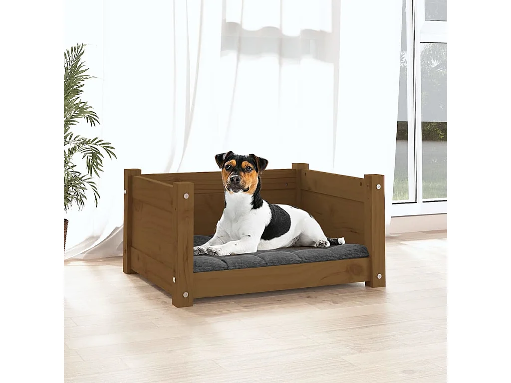 Letto per cani color miele 55,5x45,5x28 cm in legno massello di pino
