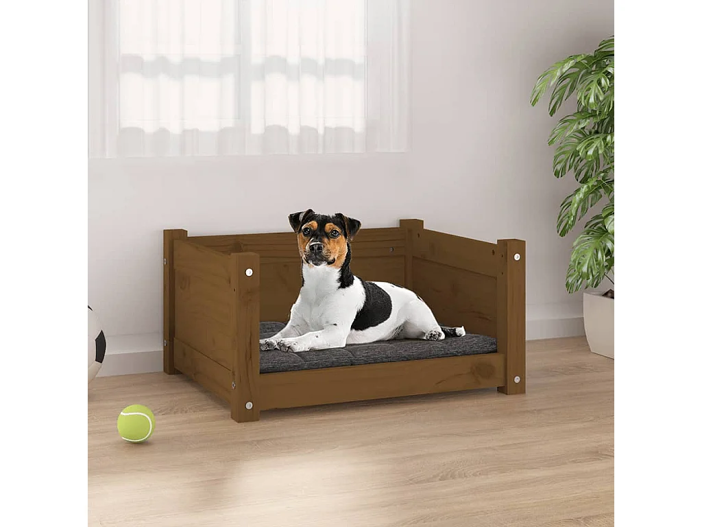 Lit pour chien Marron miel 55,5x45,5x28 cm Bois massif de pin