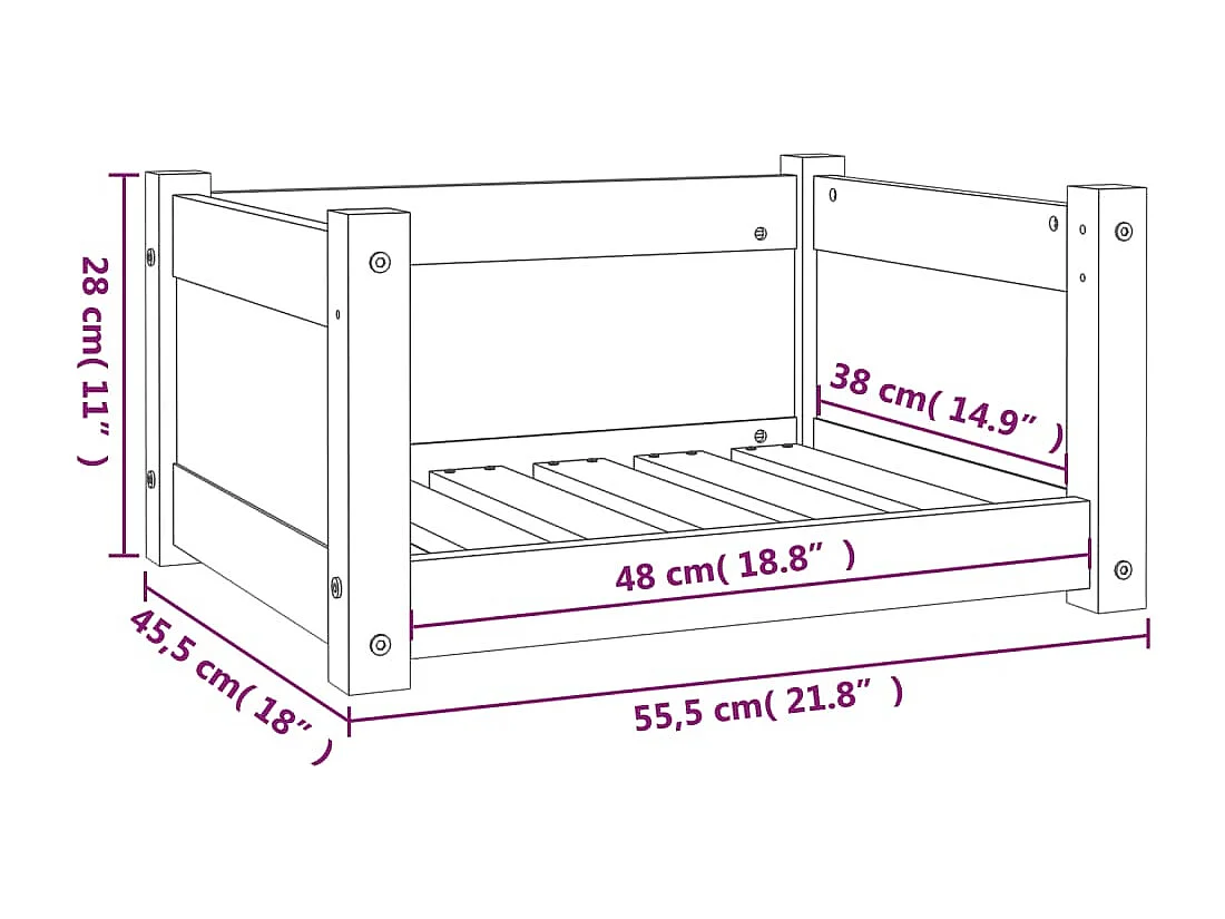Lit pour chien Marron miel 55,5x45,5x28 cm Bois massif de pin