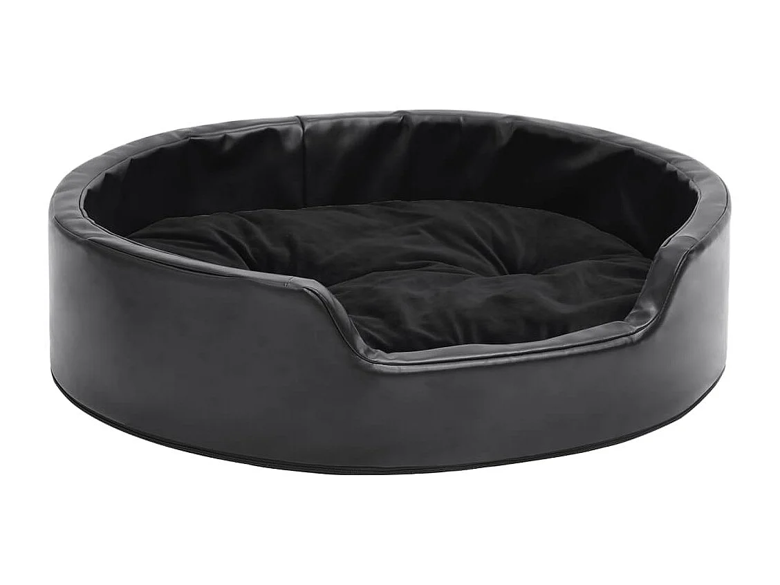 Cama para perro negra 69x59x19 cm de felpa y piel sintética