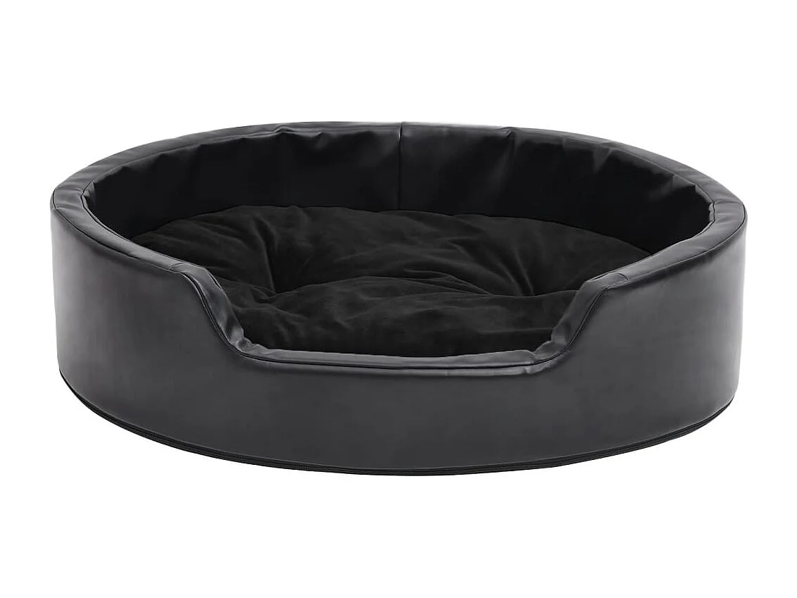 Cama para perro negra 69x59x19 cm de felpa y piel sintética