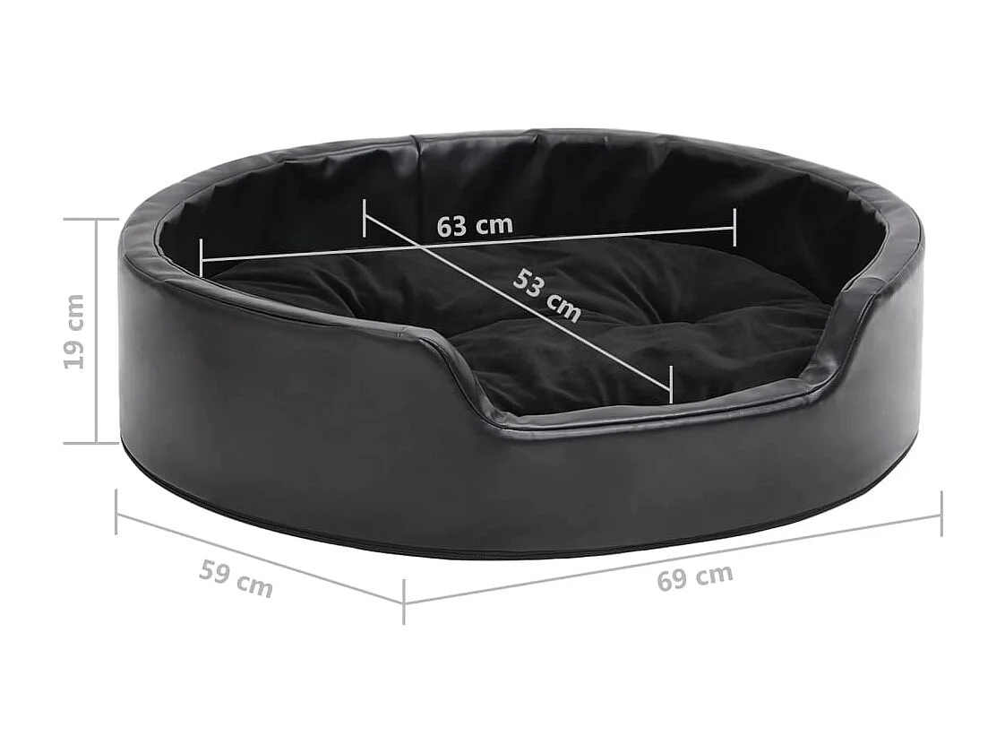 Cama para perro negra 69x59x19 cm de felpa y piel sintética
