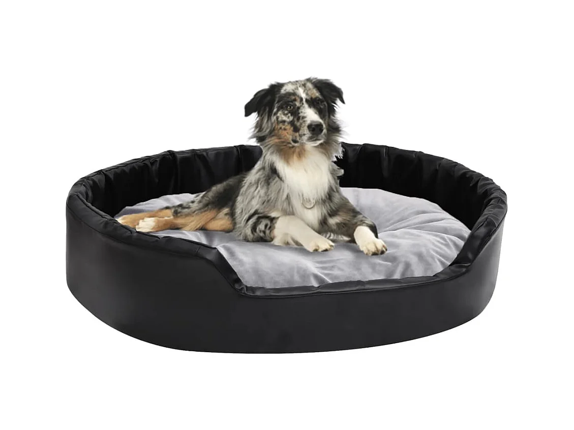Lit chiens Noir et gris 90x79x20 cm Peluche et similicuir