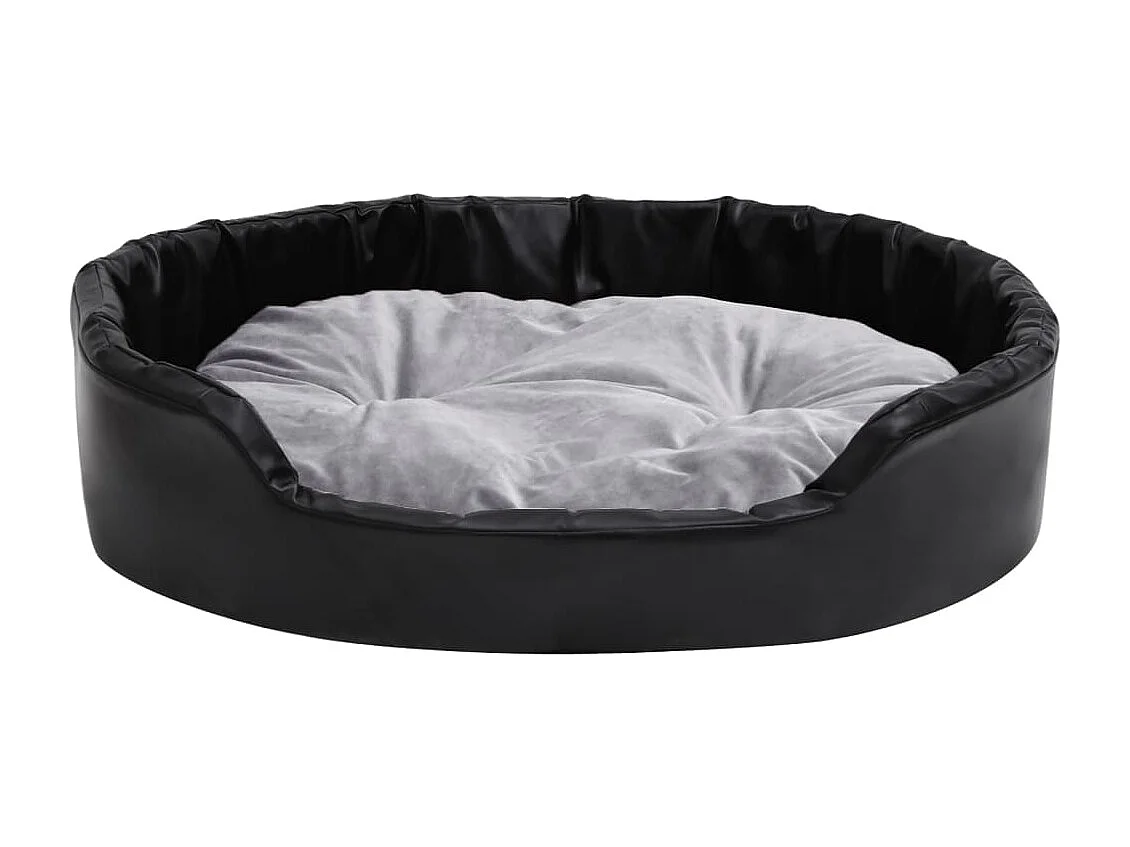 Lit chiens Noir et gris 90x79x20 cm Peluche et similicuir