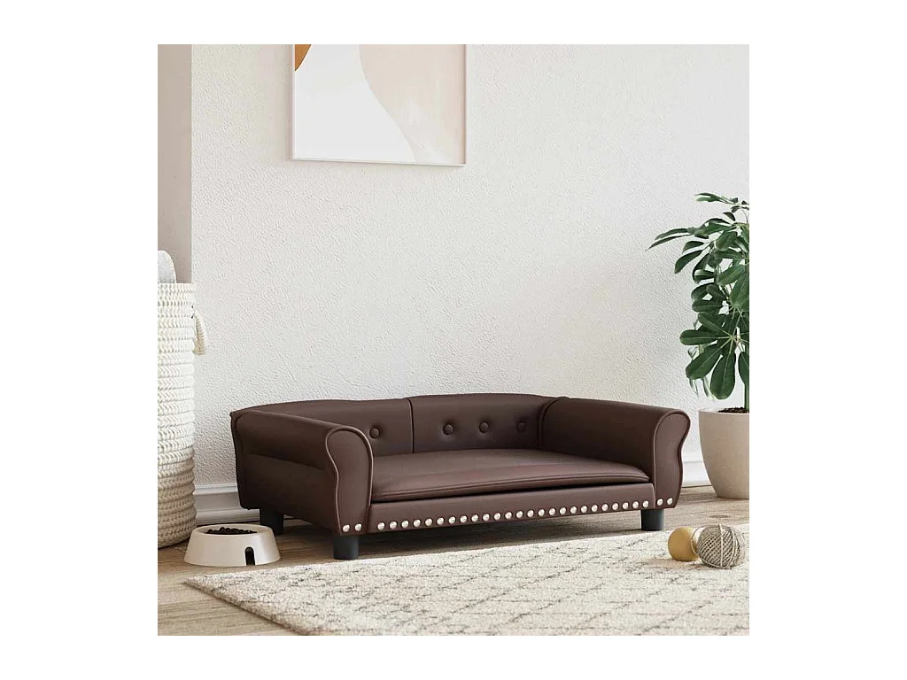 Cama para perro marrón 95x55x30 cm piel sintética
