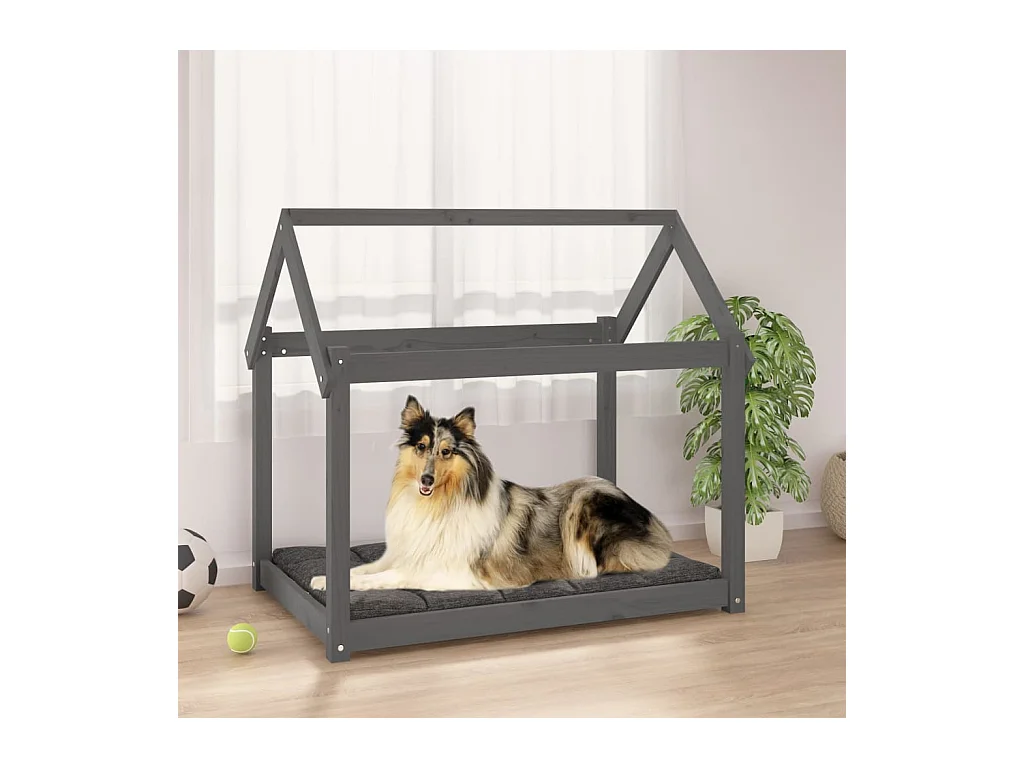 Letto per cani grigio 101x70x90 cm in legno massello di pino