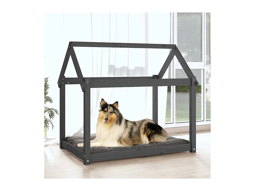 Letto per cani grigio 101x70x90 cm in legno massello di pino