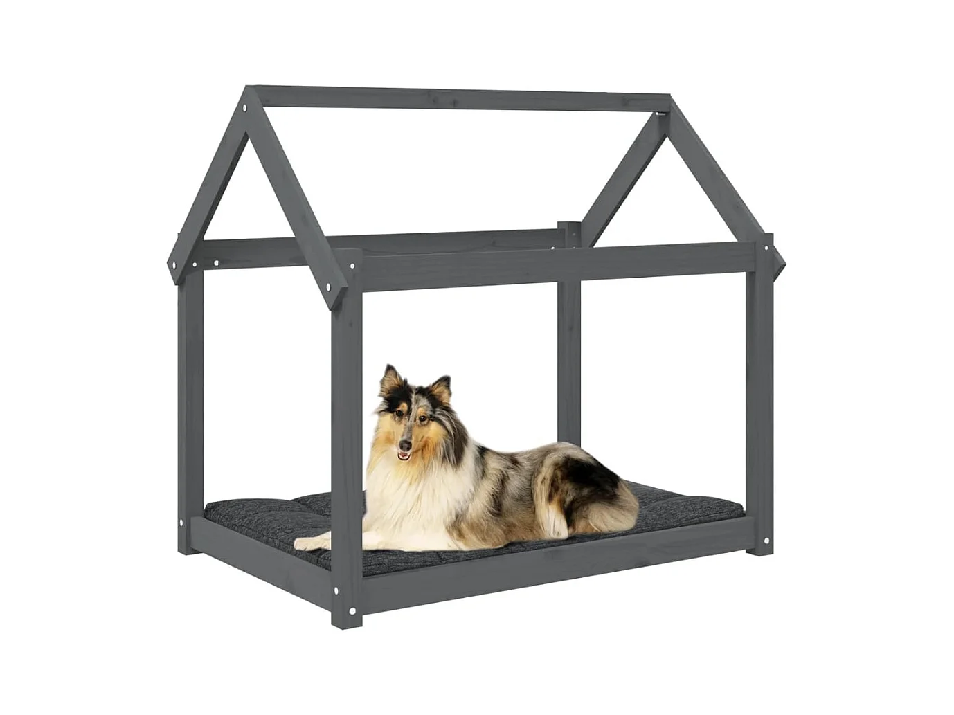 Letto per cani grigio 101x70x90 cm in legno massello di pino