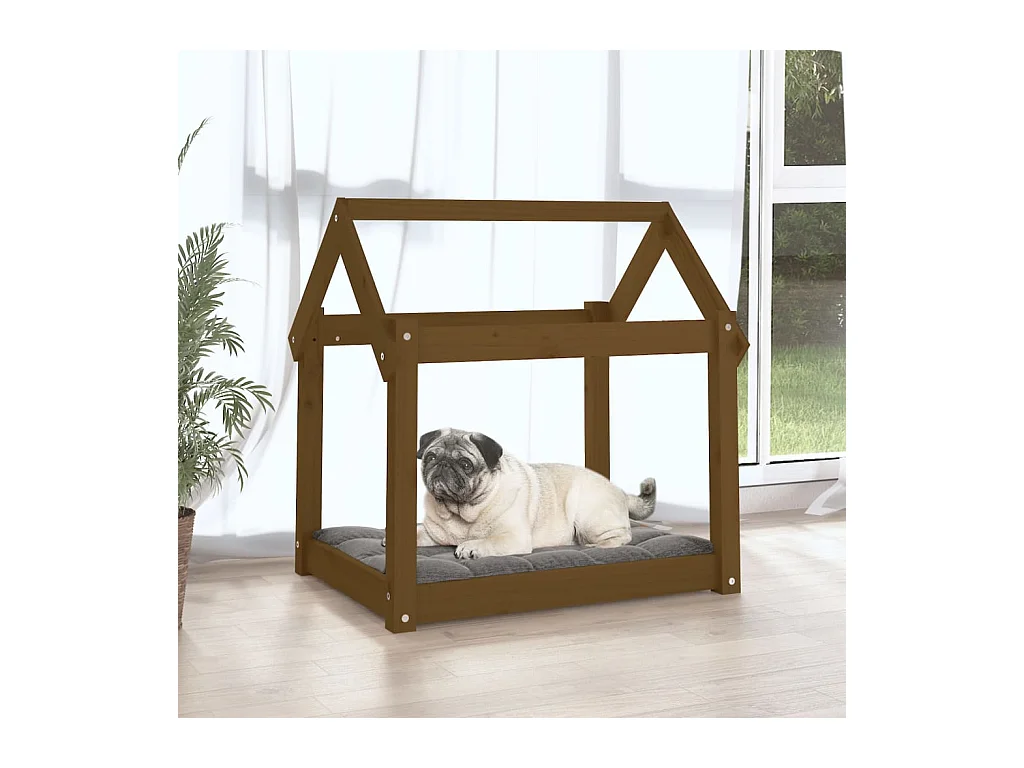 Lit pour chien Marron miel 71x55x70 cm Bois de pin solide