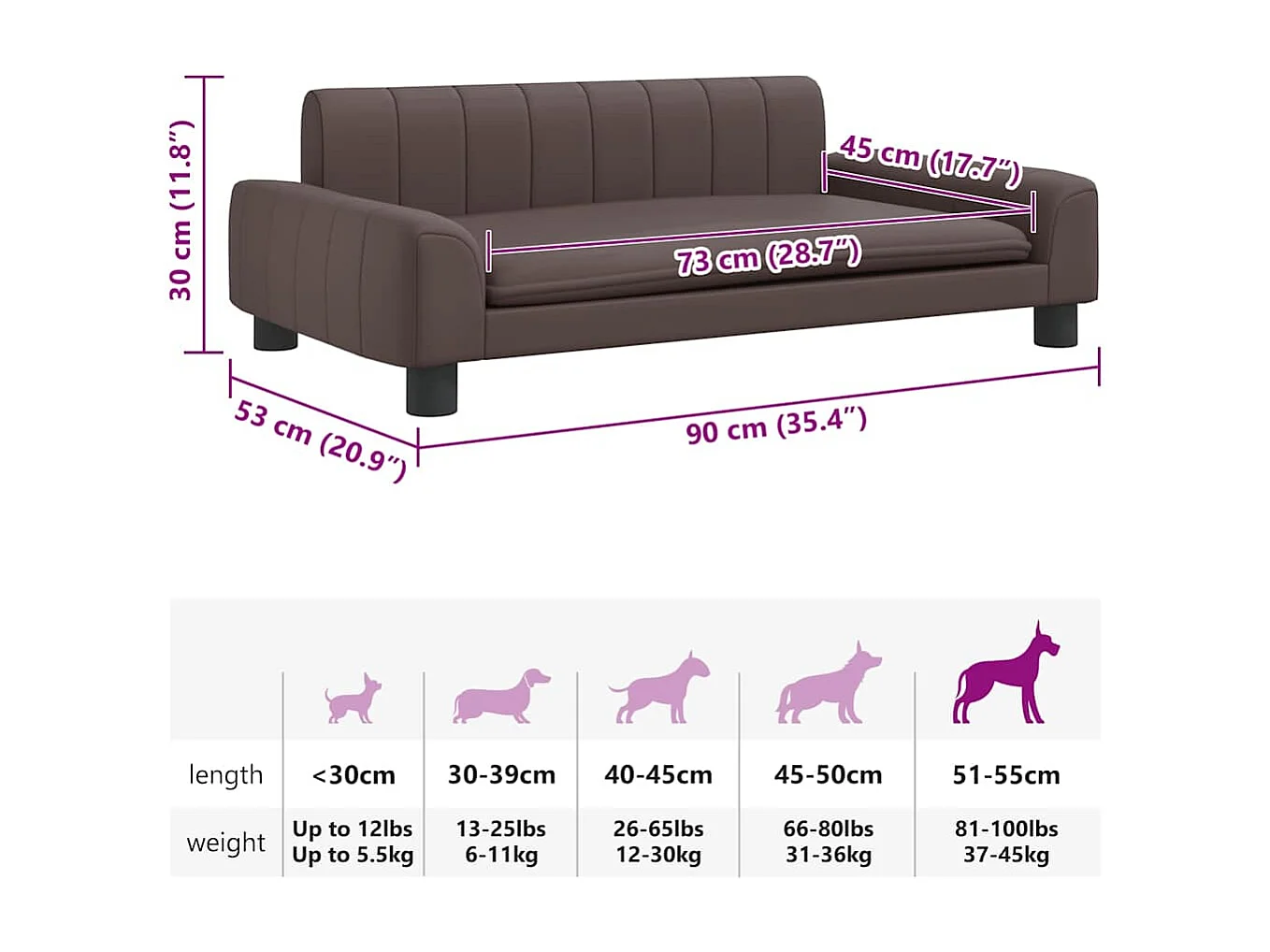 Lit pour chien marron 90x53x30 cm similicuir