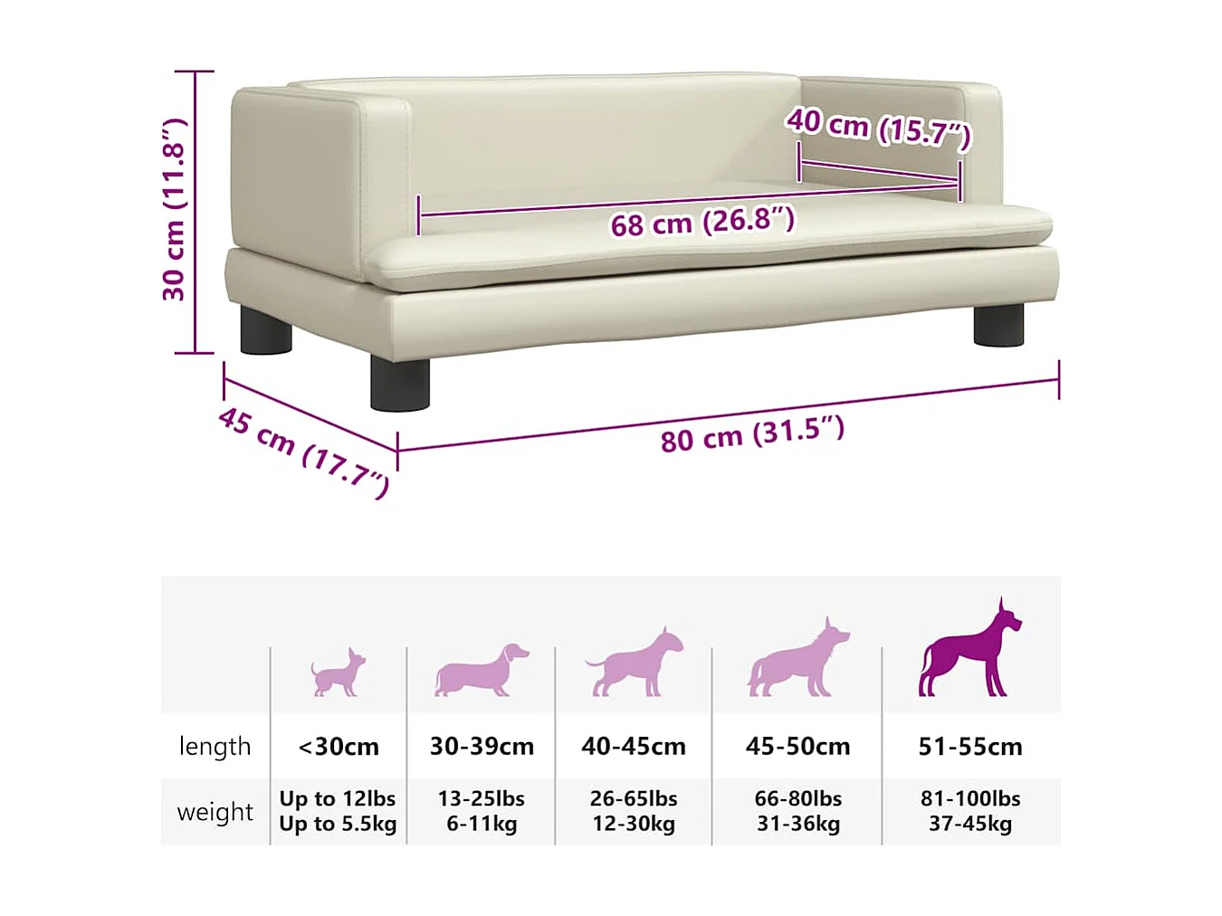 Lit pour chien crème 80x45x30 cm similicuir