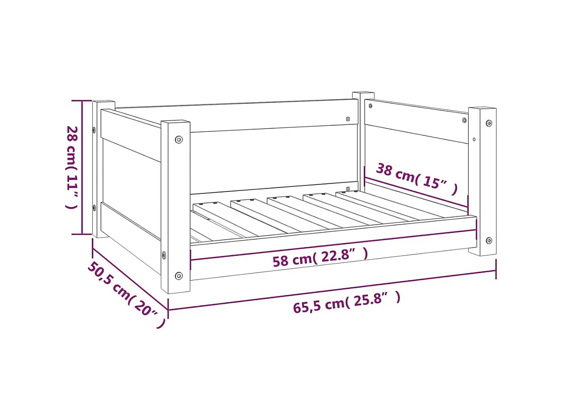 Hondenbed 65,5x50,5x28 cm Massief grenenhout