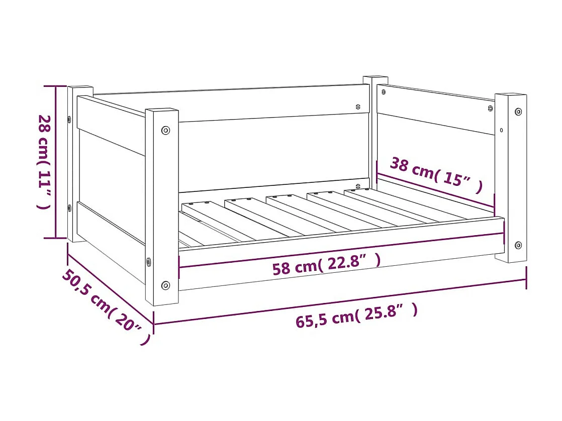 Lit pour chien 65,5x50,5x28 cm Bois de pin solide