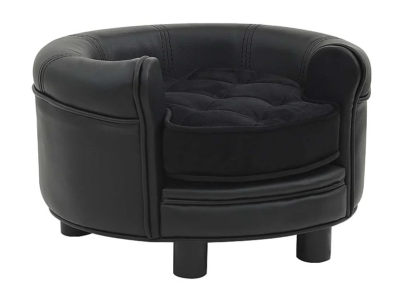 Sofá Perro Negro 48x48x32 cm Peluche y Piel Sintética
