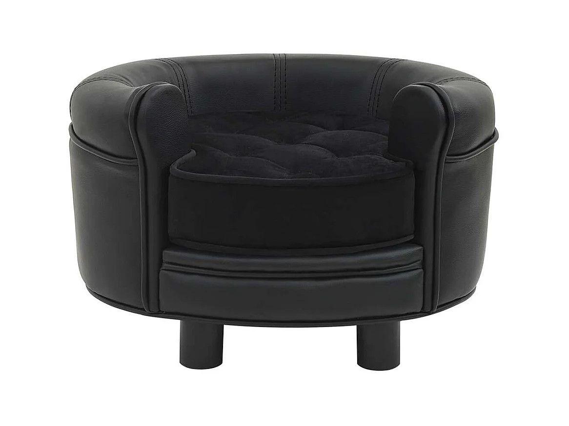 Sofá Perro Negro 48x48x32 cm Peluche y Piel Sintética