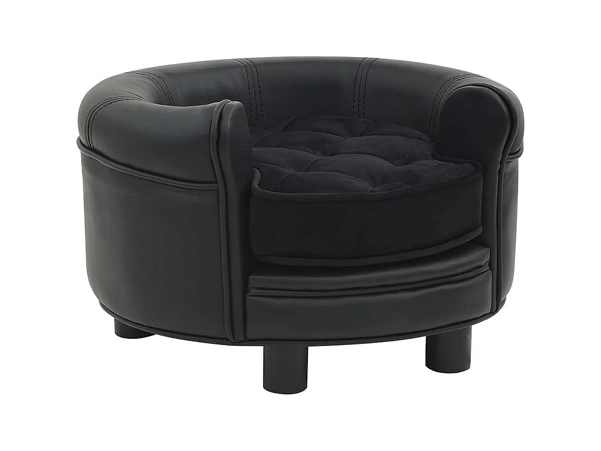 Zwarte hondenbank 48x48x32 cm pluche en imitatieleer