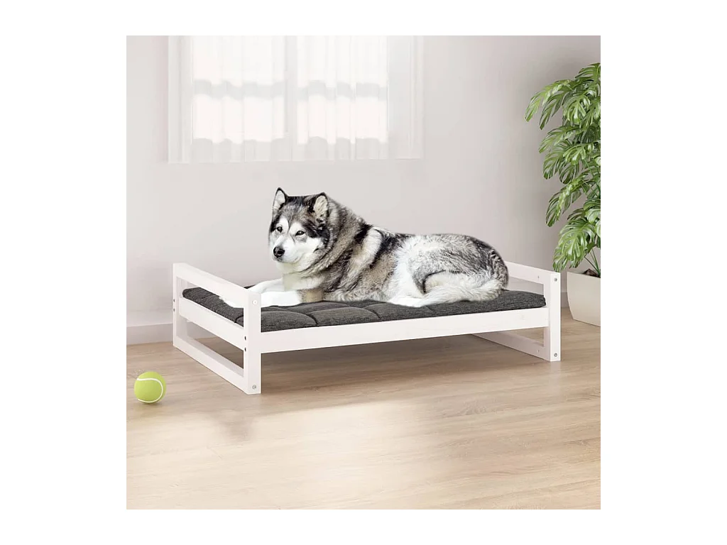 Letto per cani bianco 105,5x75,5x28 cm in legno di pino massiccio