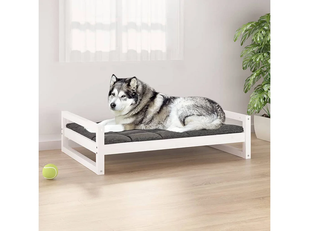 Cama para perro blanca 105,5x75,5x28 cm madera maciza de pino