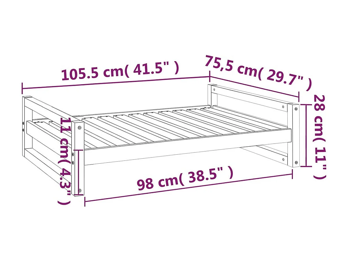 Cama para perro blanca 105,5x75,5x28 cm madera maciza de pino