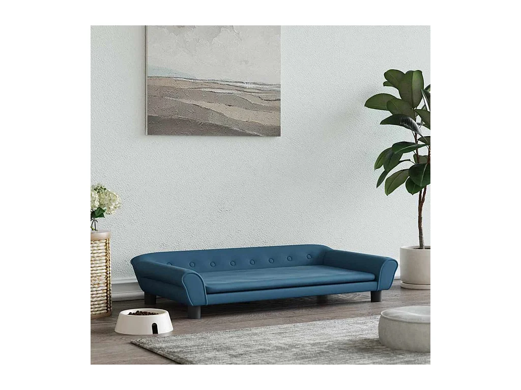 Lit pour chien bleu 100x50x21 cm velours
