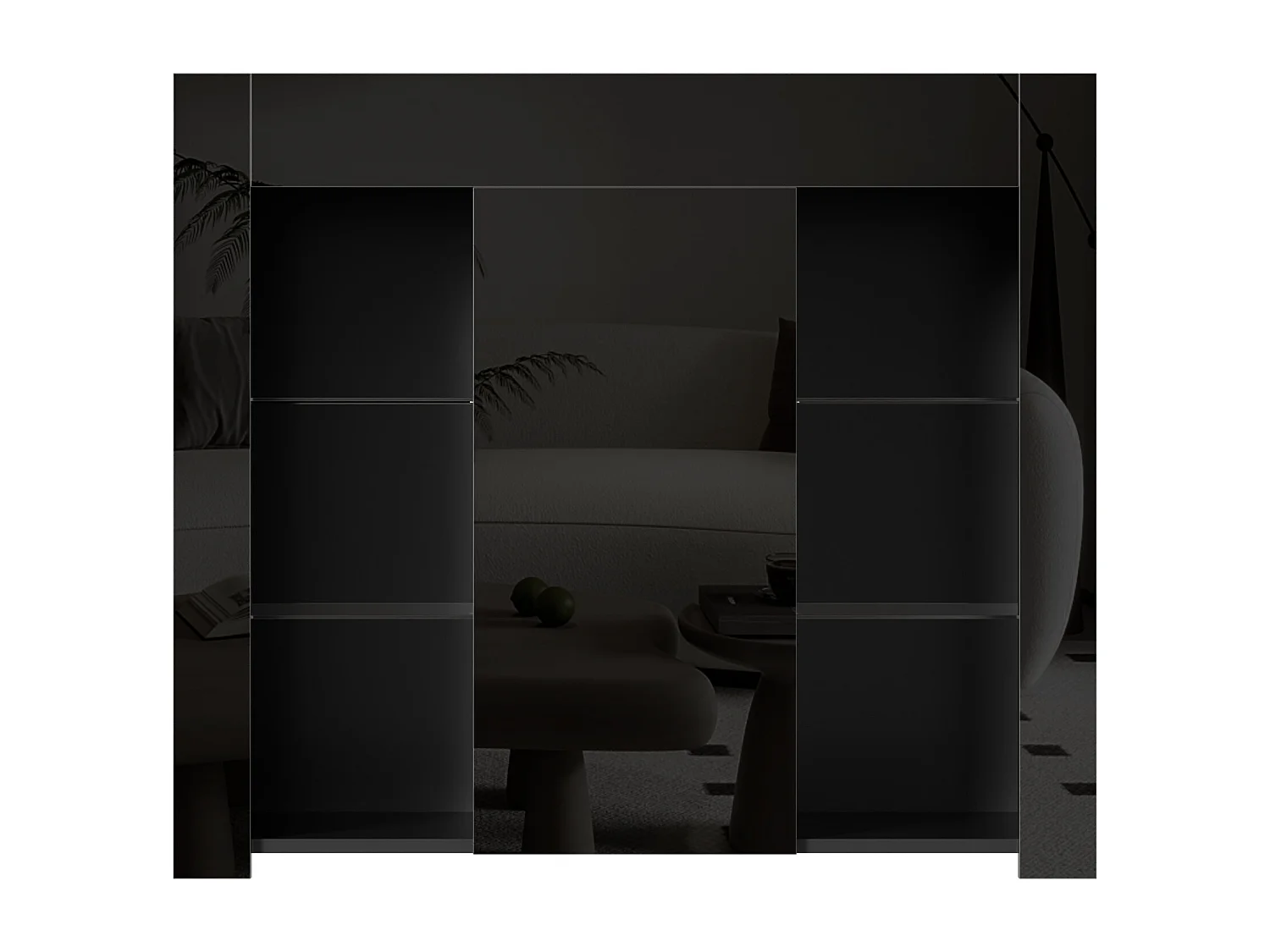 Buffet avec façade brillante - 95 x 35 x 83.5 cm - avec étagères en verre + porte - aggloméré - noir