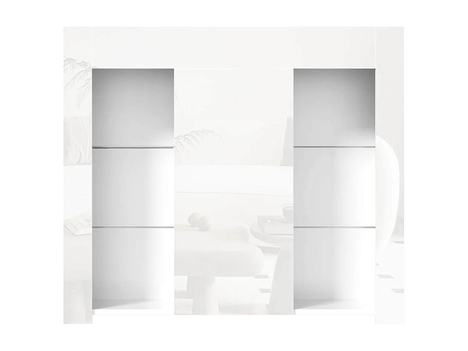 Buffet avec façade brillante - 95 x 35 x 83.5 cm - avec étagères en verre + porte - aggloméré - blanc