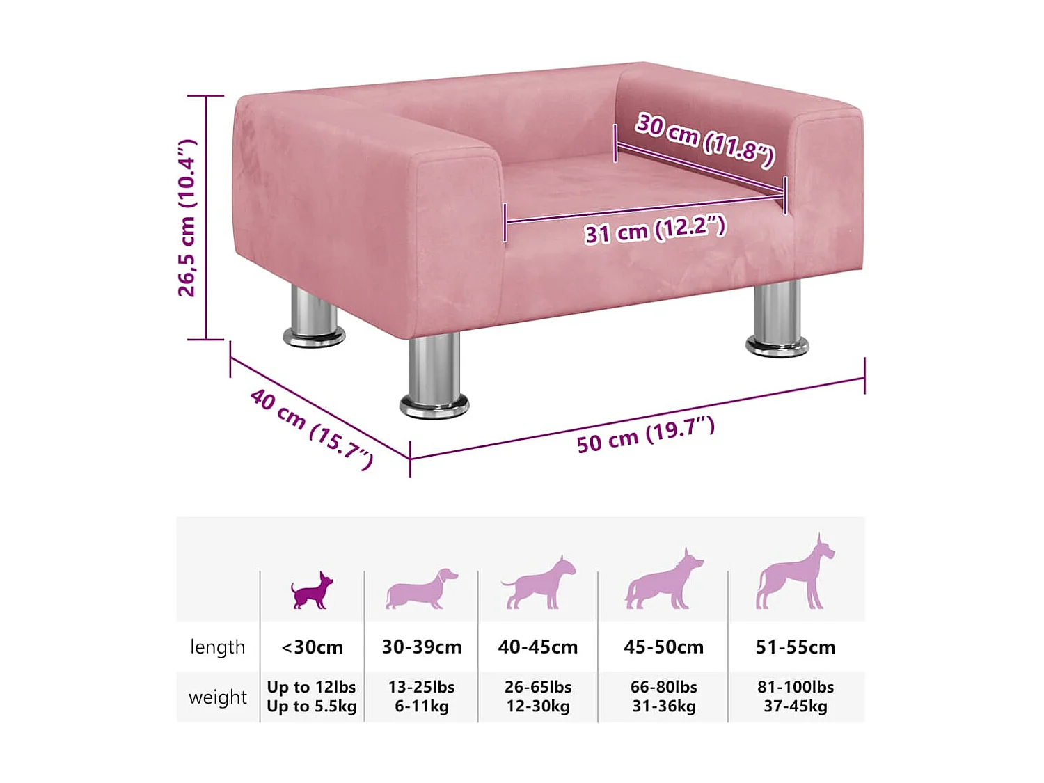 Roze hondenmand 50x40x26,5 cm fluweel