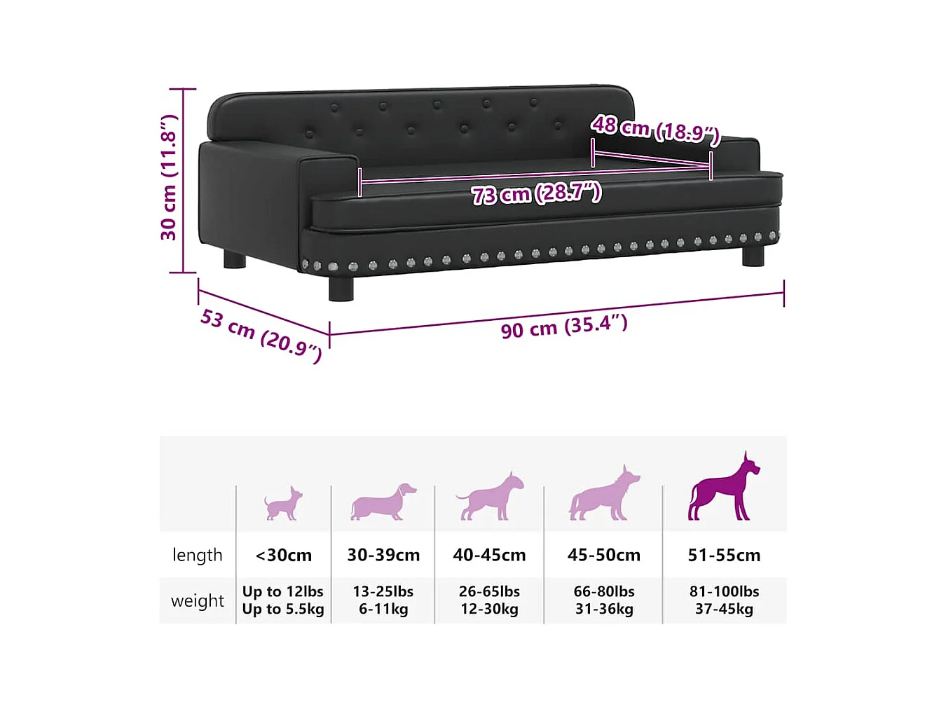Cama para perro negra 90x53x30 cm piel sintética