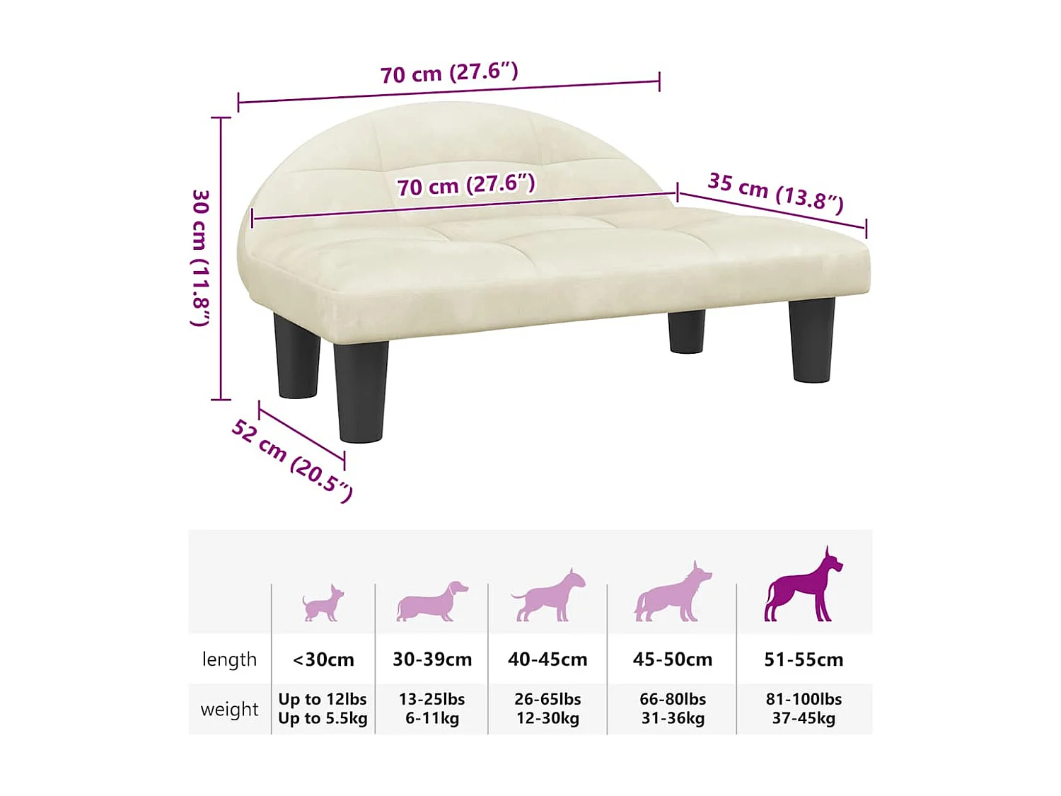 Lit pour chien crème 70x52x30 cm velours