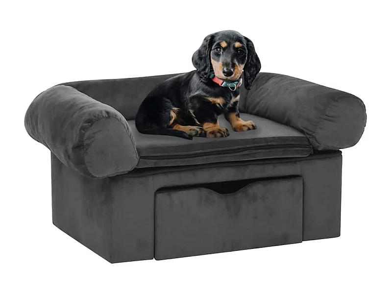 Hondenbank met lade Donkergrijs 75x50x38 cm Pluche