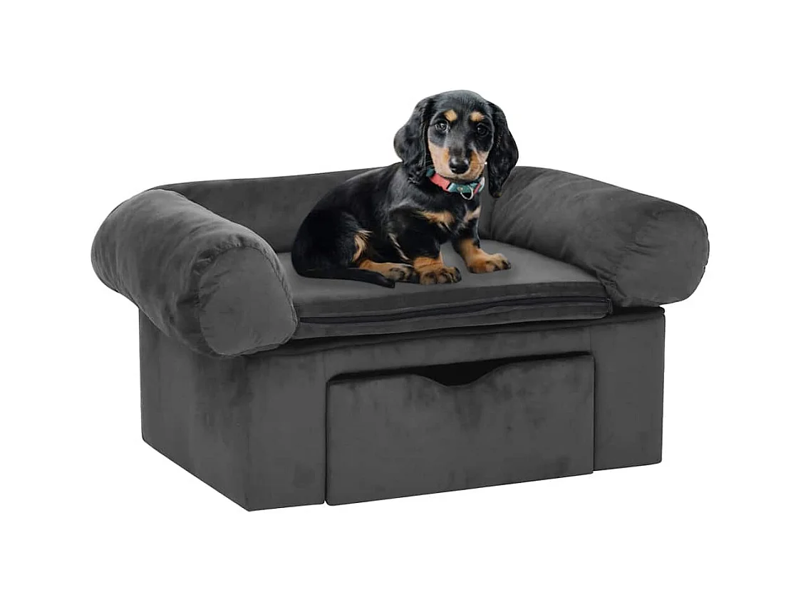 Hondenbank met lade Donkergrijs 75x50x38 cm Pluche