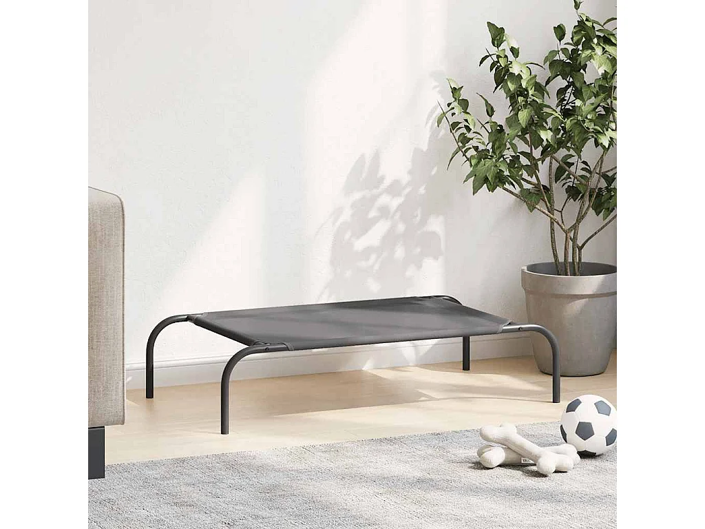Lit surélevé pour chien gris 90x50x20 cm textilène et acier