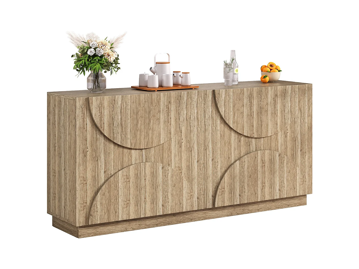 Buffet avec rebondisseur - 160 x 40 x 80 cm - avec 4 portes - naturel clair
