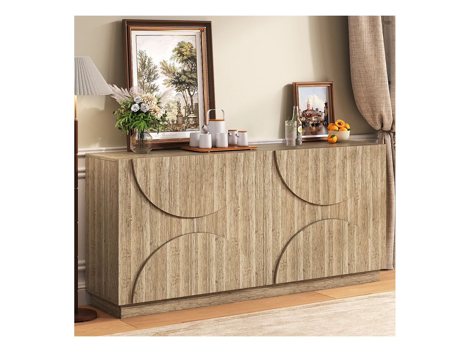 Buffet avec rebondisseur - 160 x 40 x 80 cm - avec 4 portes - naturel clair