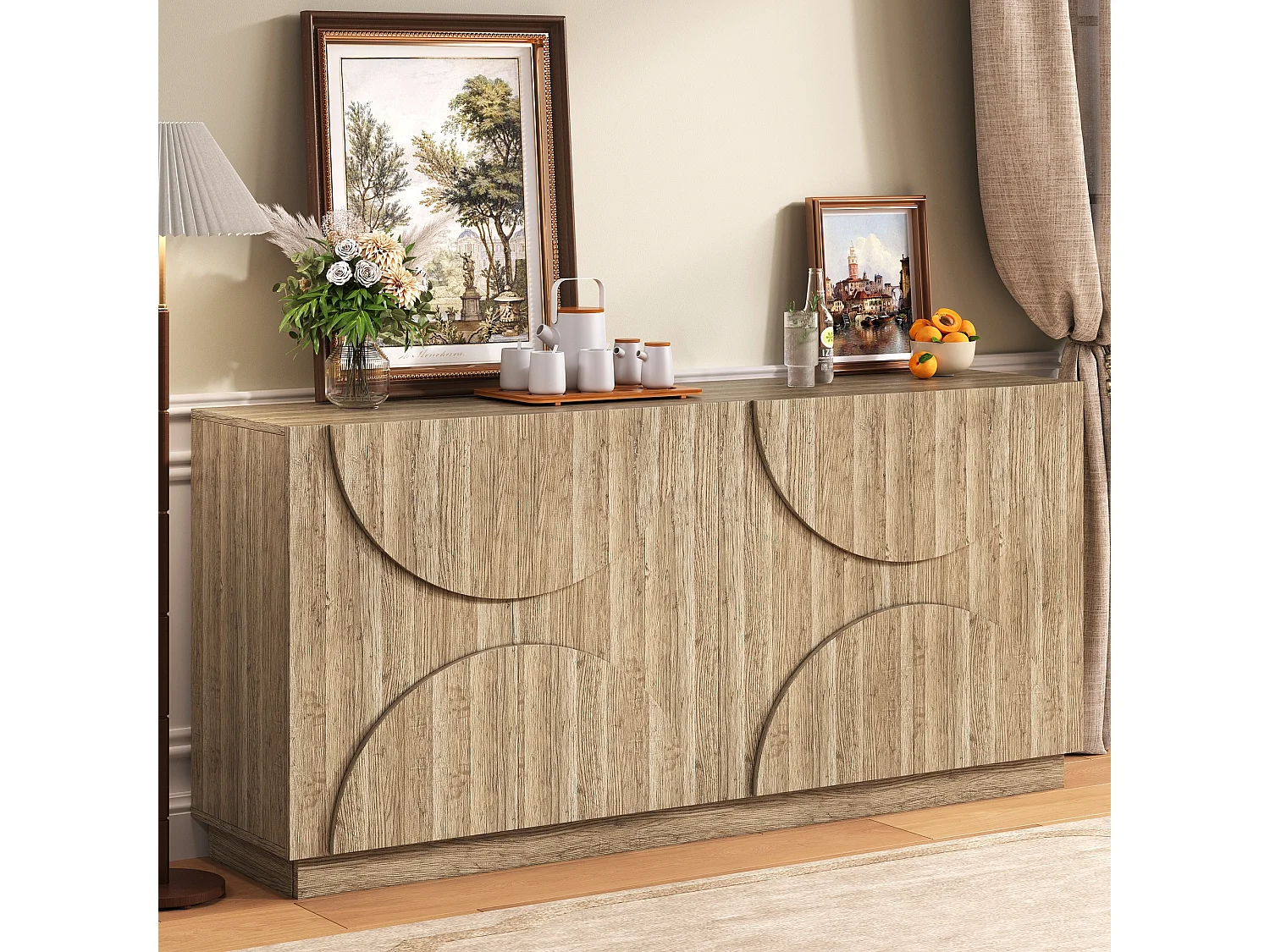 Buffet avec rebondisseur - 160 x 40 x 80 cm - avec 4 portes - naturel clair