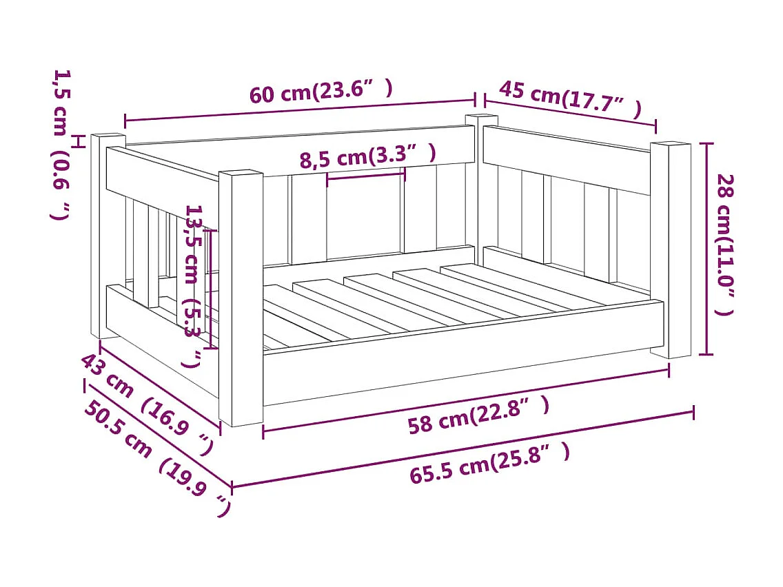 Letto per cani bianco 65,5x50,5x28 cm in legno massello di pino
