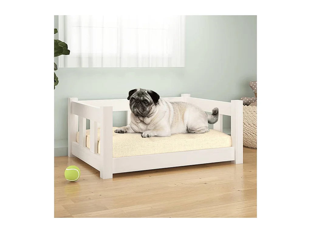 Lit pour chien Blanc 65,5x50,5x28 cm Bois de pin solide