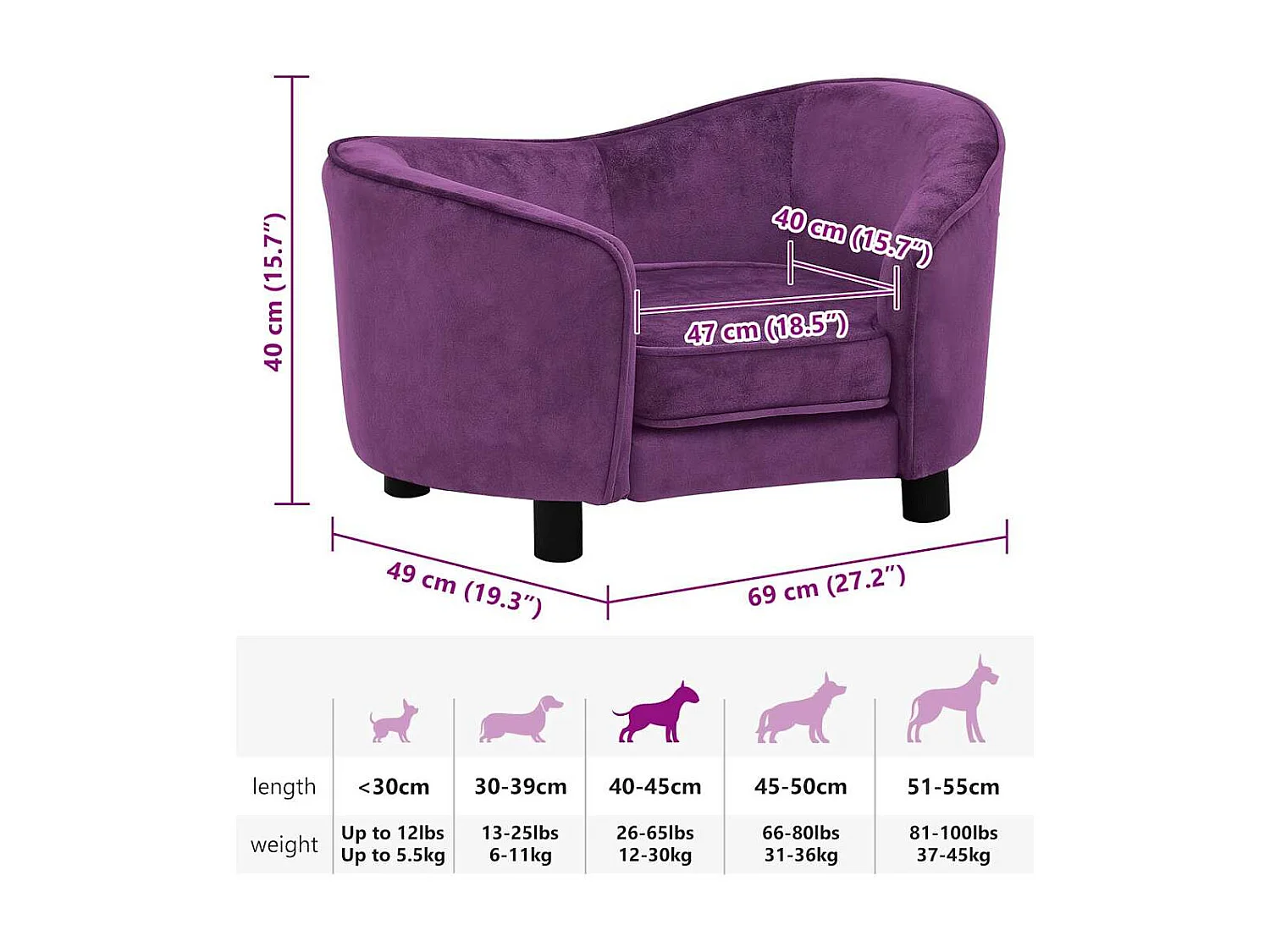 Canapé pour chien Bordeaux 69x49x40 cm Peluche