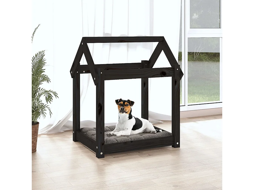 Cama para perro negra 61x50x70 cm madera maciza de pino