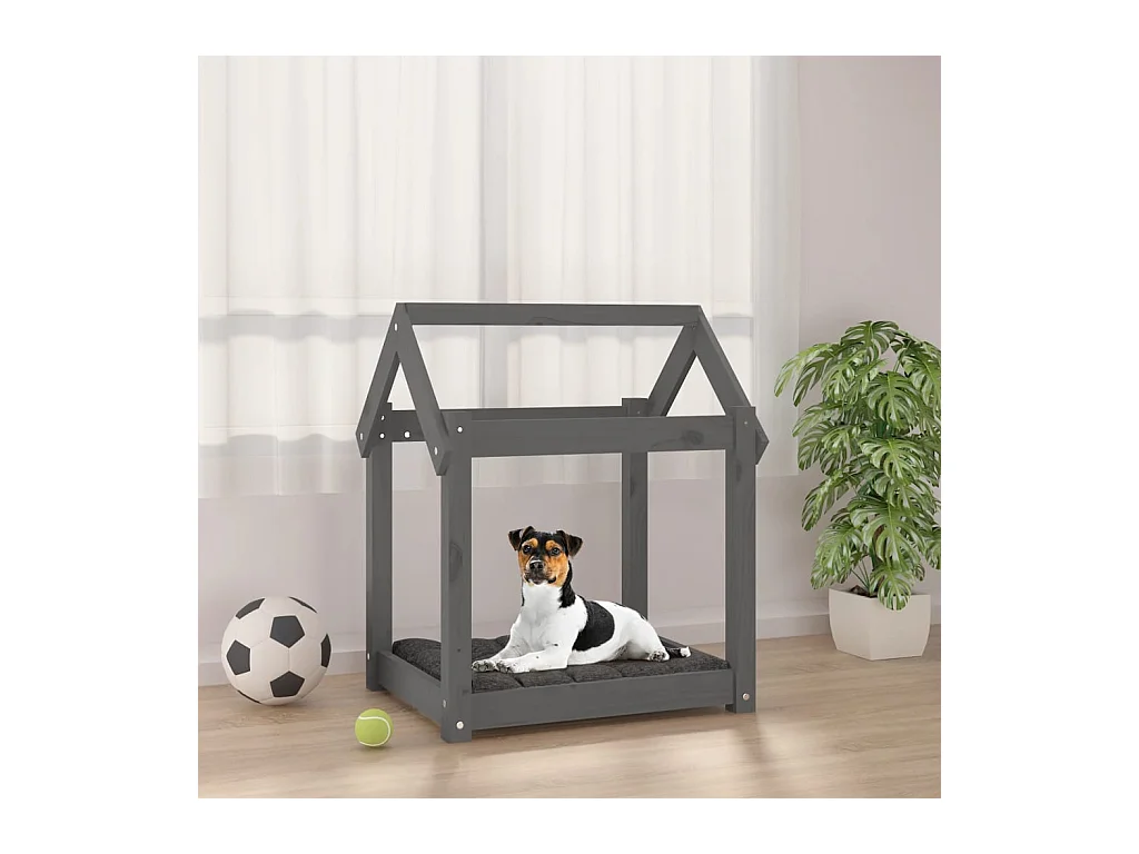Grijs hondenbed 61x50x70 cm massief grenenhout