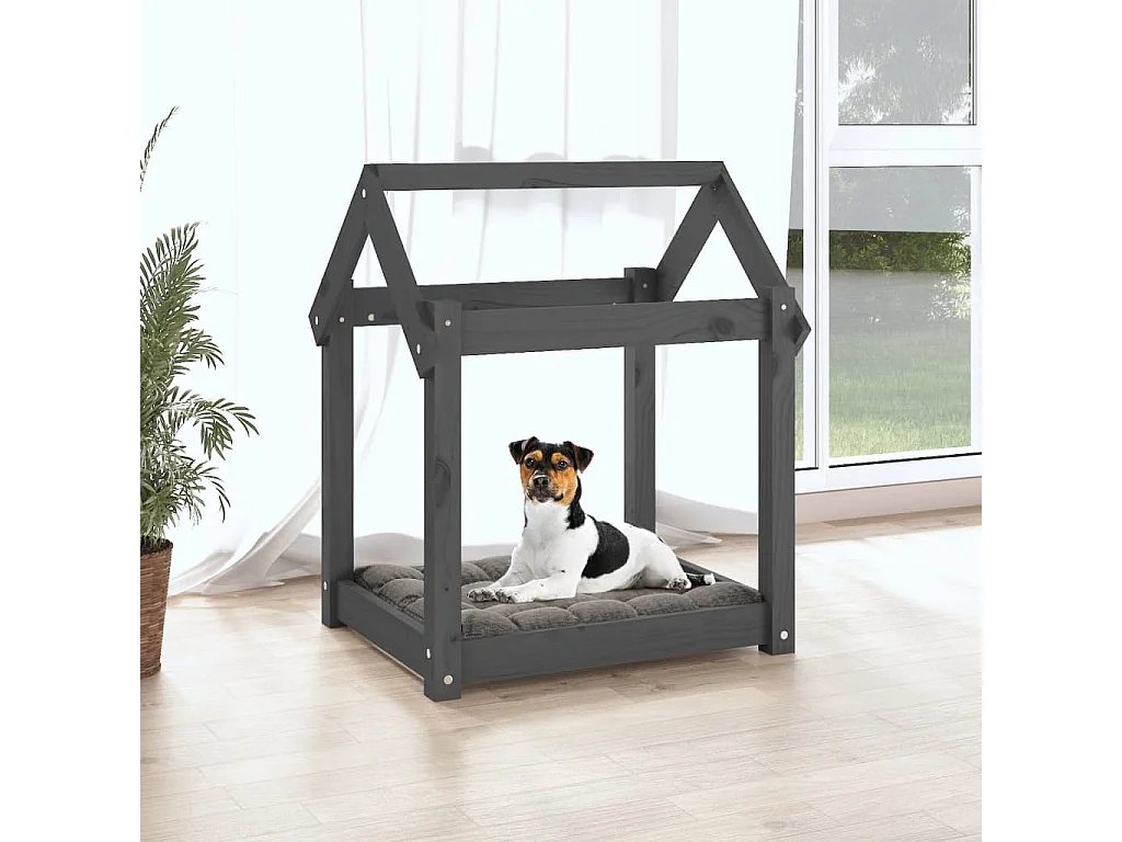 Lit pour chien Gris 61x50x70 cm Bois de pin solide