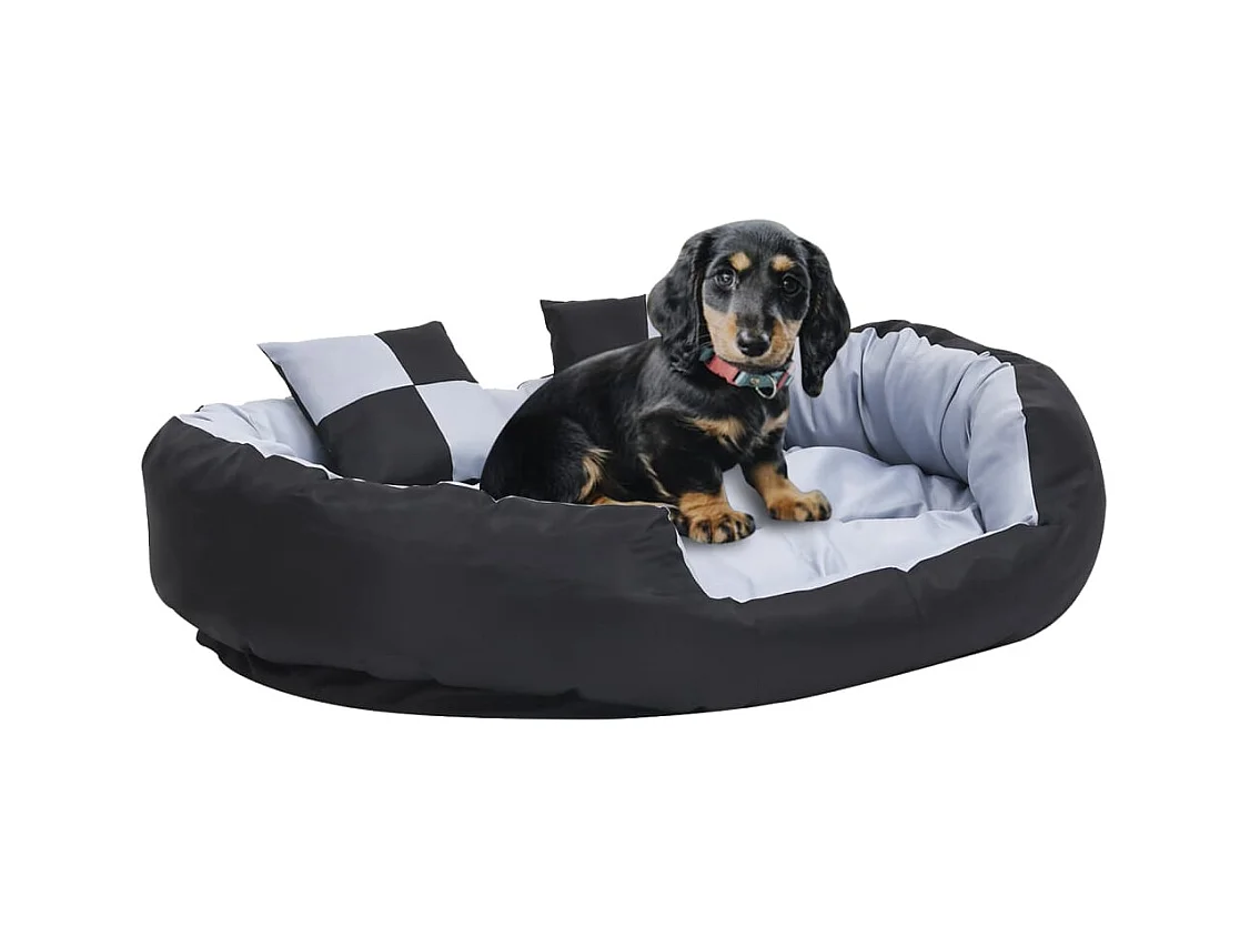 Cojín reversible lavable para perro Gris y negro 110x80x23 cm