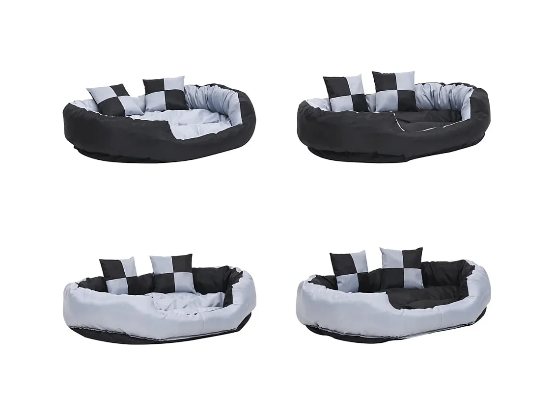 Cojín reversible lavable para perro Gris y negro 110x80x23 cm