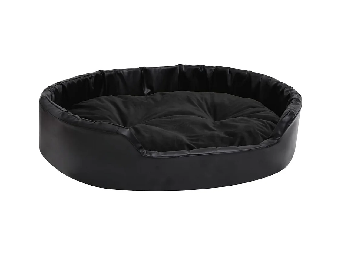 Cama para perro negra 90x79x20 cm de felpa y piel sintética