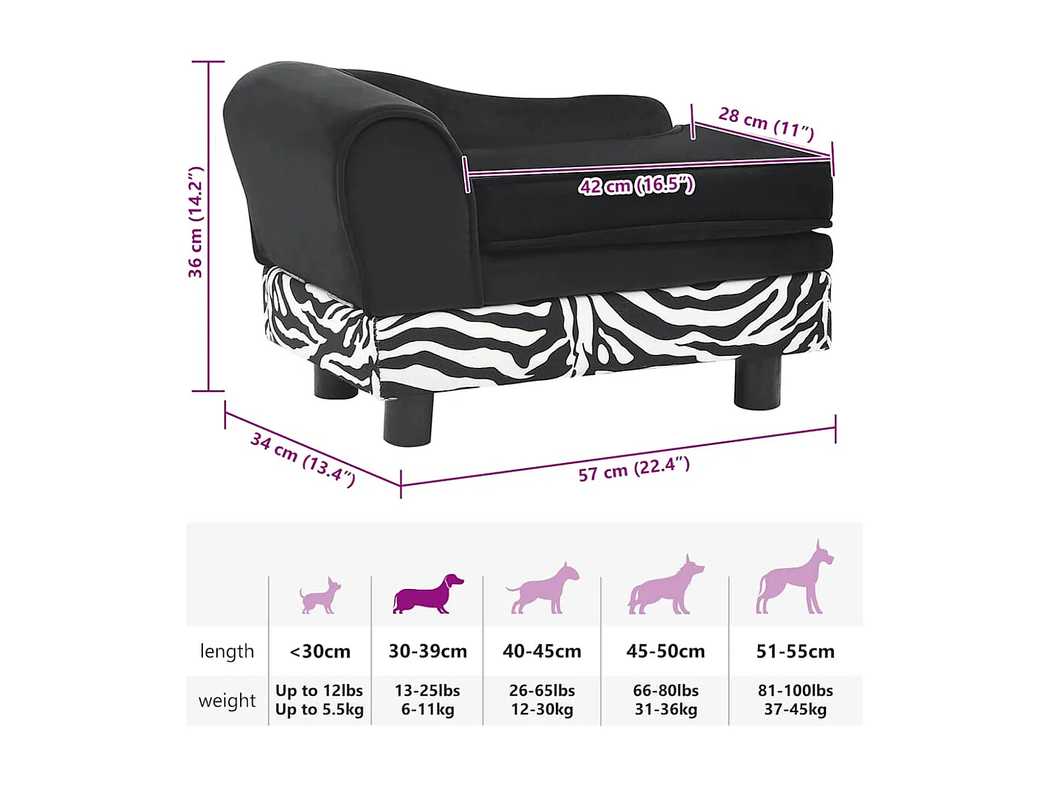 Hondensofa Zwart 57x34x36 cm Pluche