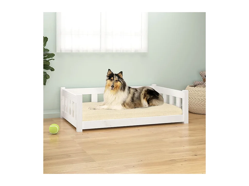 Letto per cani bianco 95,5x65,5x28 cm in legno massello di pino