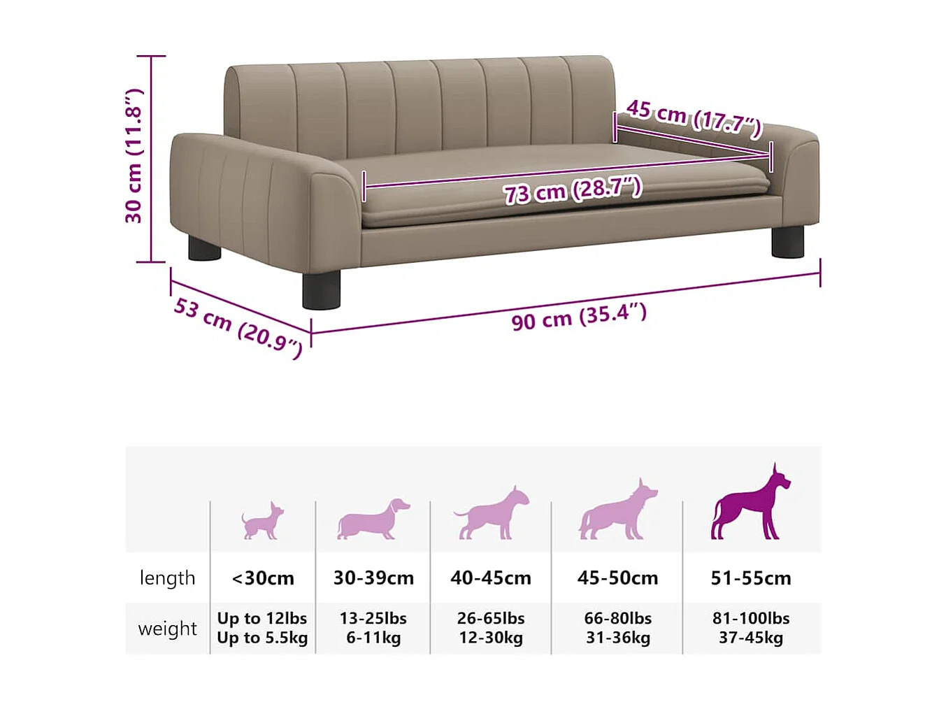 Lit pour chien cappuccino 90x53x30 cm similicuir