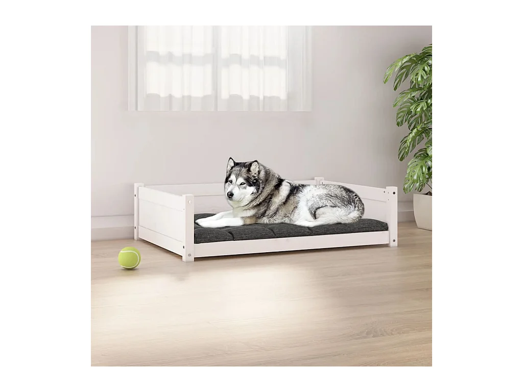 Cama para perro blanca 105,5x75,5x28 cm madera maciza de pino