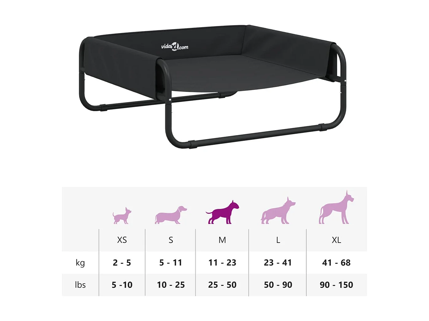 Lit surélevé pour chien anthracite tissu Oxford et acier